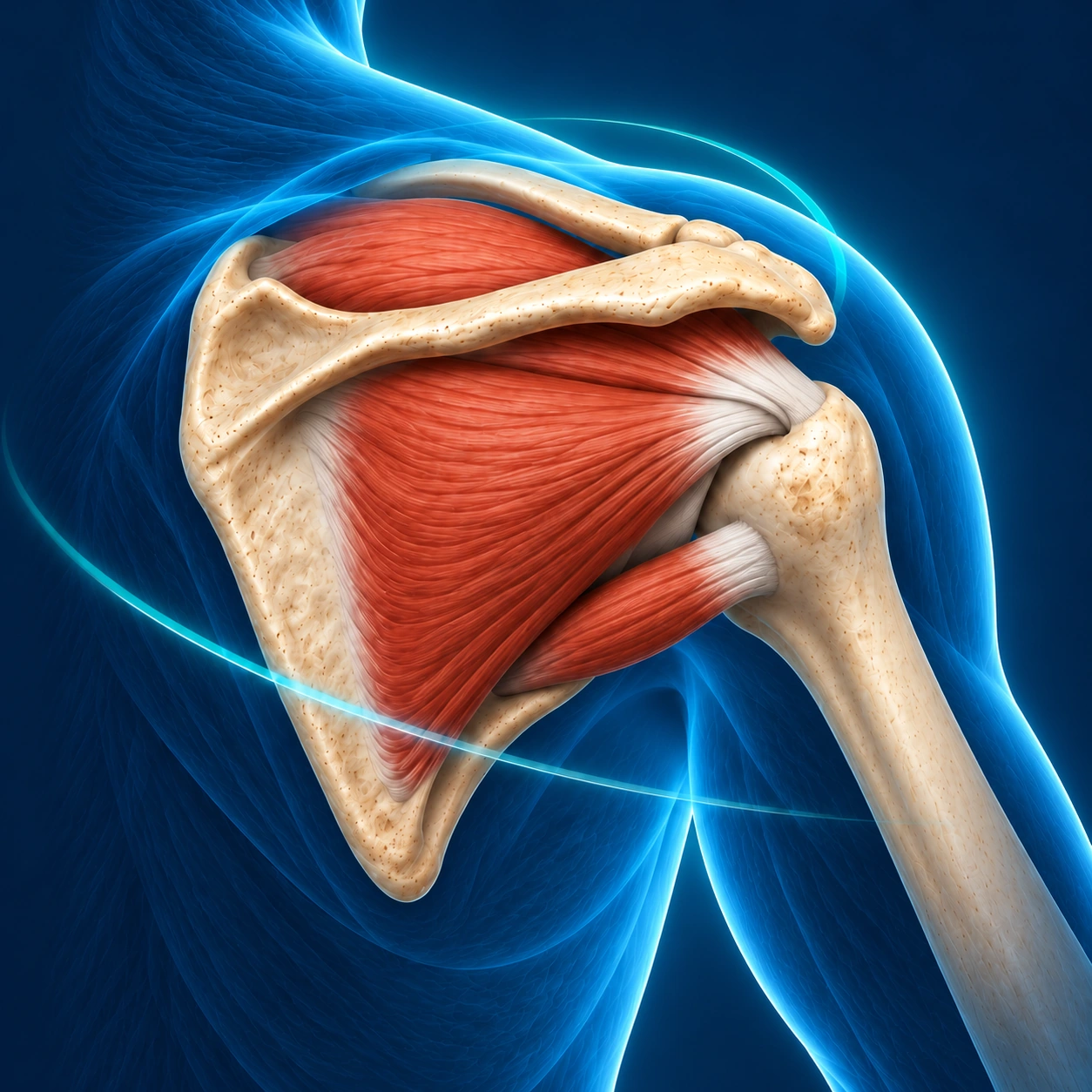 Épaule droite en vue postérieure et muscles de la coiffe des rotateurs